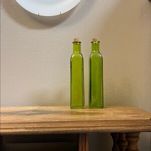 Set of Two Green Glass Bottles